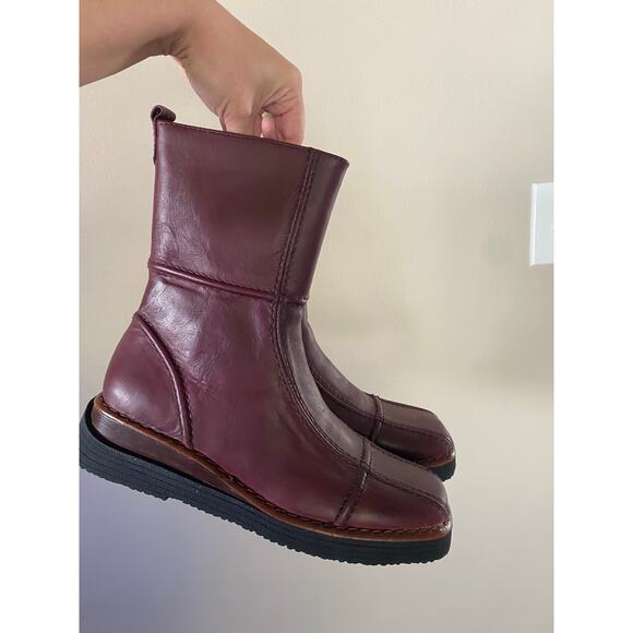 NWT Y2K Frye Avenger Red Leather Patchwork Zip Boots Size 10 - Picture 1 of 8